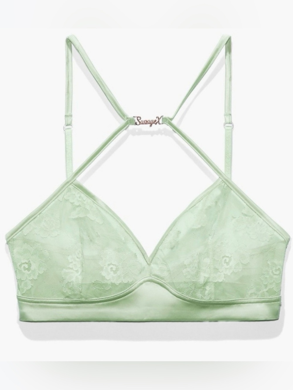 Savage X Fenty Mint Green Sheer Floral Mesh Wireless Racerback Bralette M